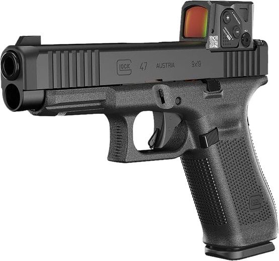 10-round GLOCK MOS8 direct mount optic-ready pistol, black.